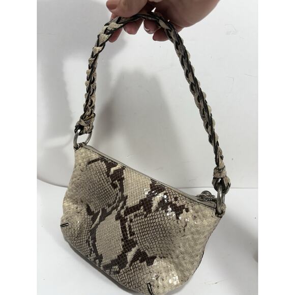 Michael Kors Beige Snakeskin Tasseled Shoulder Bag Astor Laced Grommets 10" W - Picture 5 of 11